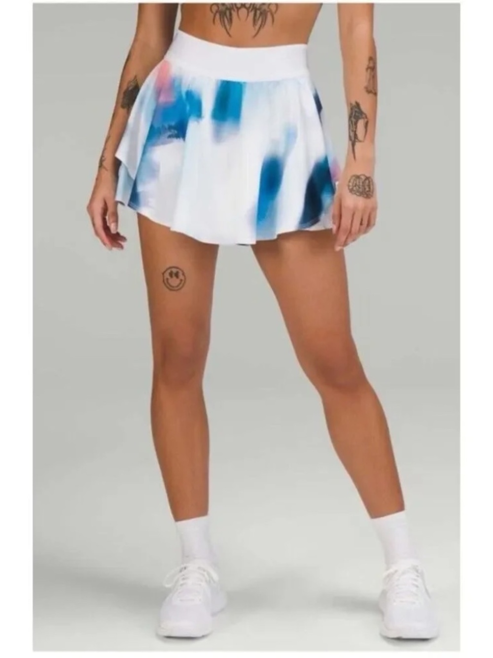 Lululemon Court Rival White Skort with Blue Tie-Dye Multicolor Baseline Wash 12